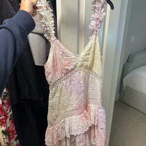LoveShackFancy Cream and Pink Lace Dress